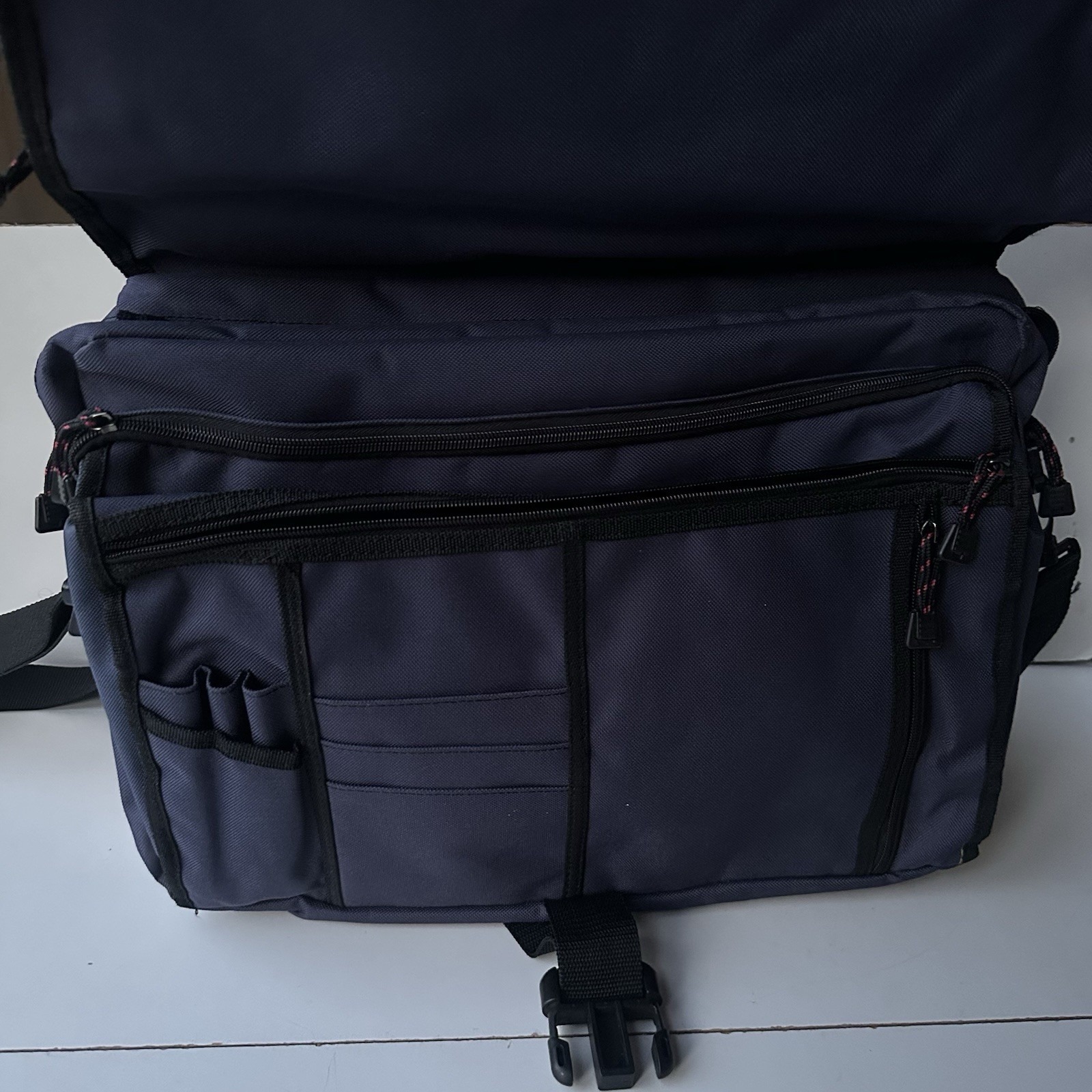 U.S. Luggage New York Carryall Laptop Bag w/ Multiple Pockets  Large Navy Blue