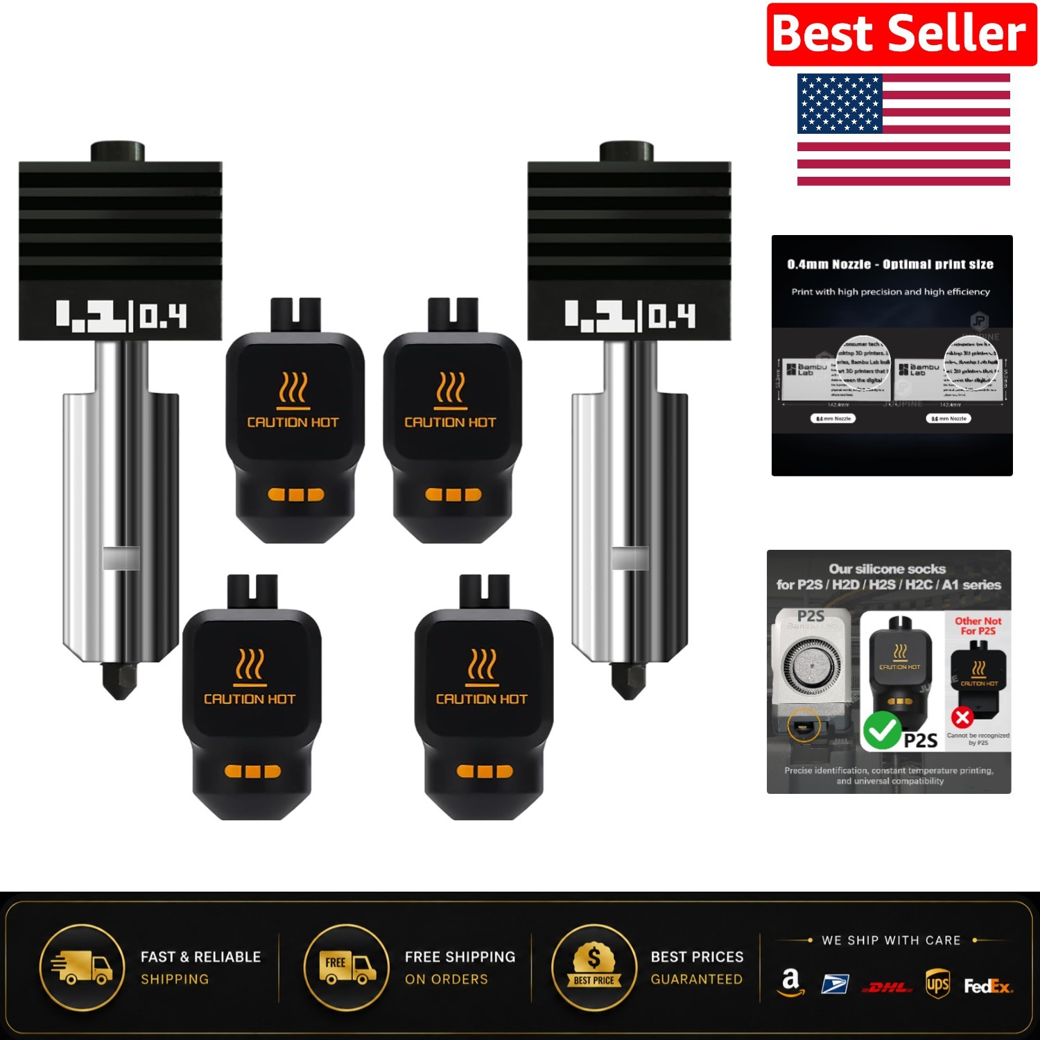Bambu Lab 0.4mm Nozzle Kit - Durable, Leak-Proof & High-Temperature Compatible