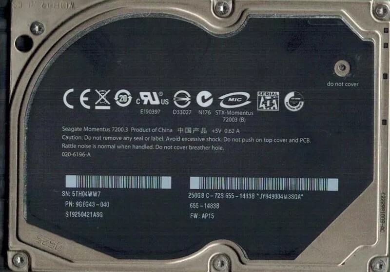 ST9250421ASG P/N: 9GEG43-040 F/W: AP15 5TH MAC 655-1483B Seagate 250GB