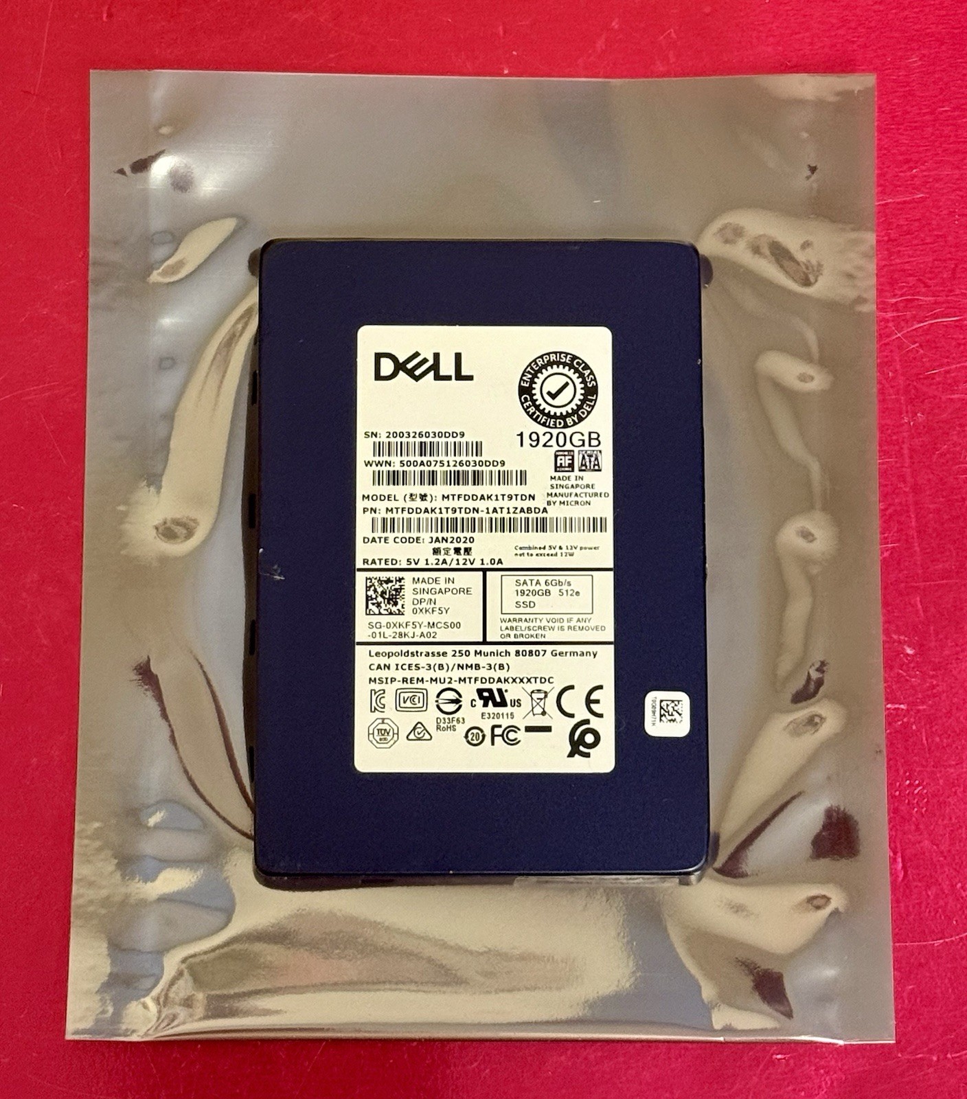0XKF5Y Dell MTFDDAK1T9TDN 1.92TB Enterprise SSD