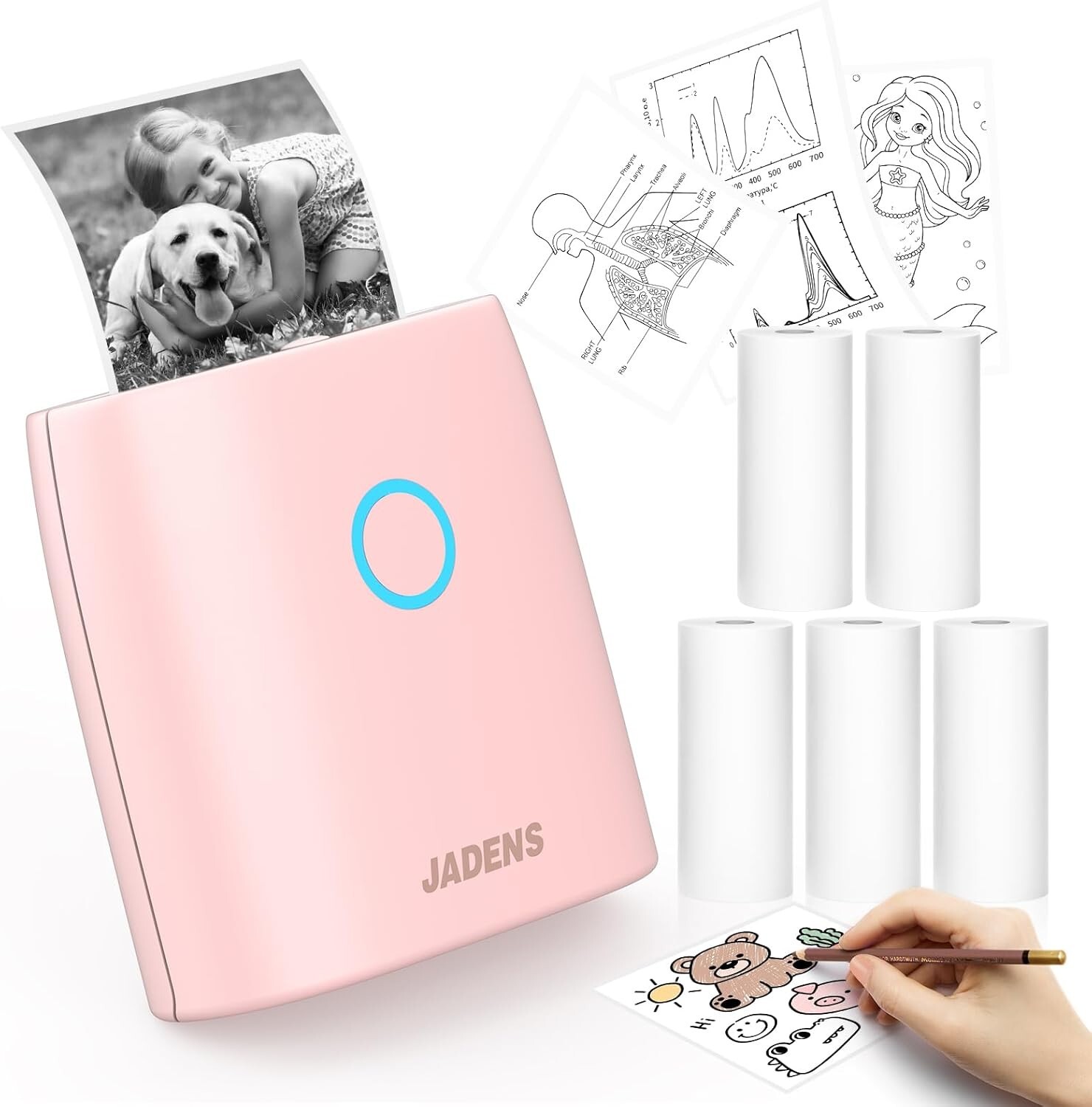 Jadens JD-21 Sticker Thermal Mini Printer Pink Portable Wireless Bluetooth New