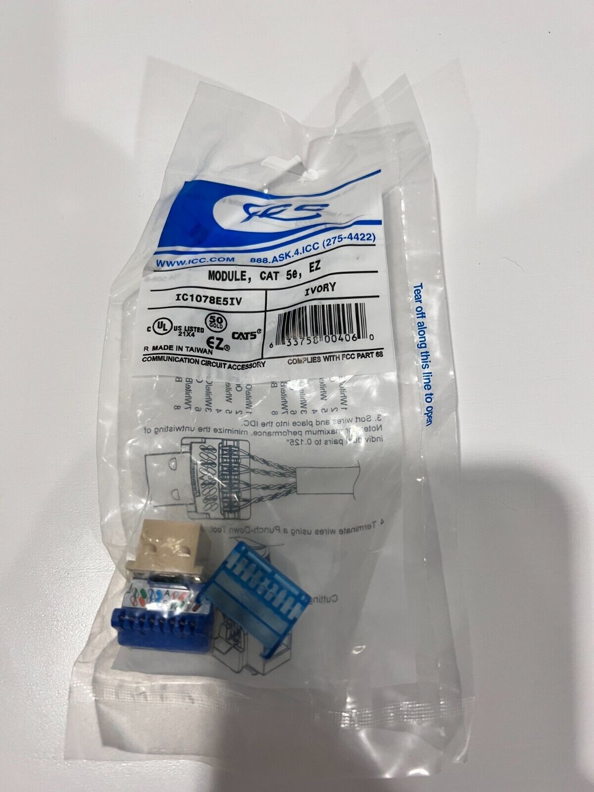 New In Sealed Packaging ICC IC1078E5IV Modules CAT 5e EZ Ivory