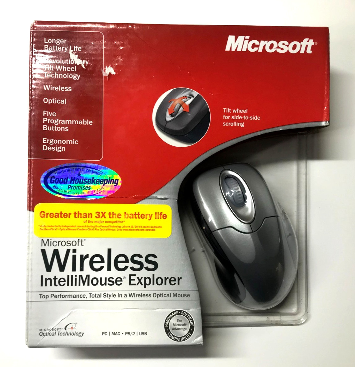 Microsoft Wireless IntelliMouse Explorer Optical Mouse X09-49266 PS/2 USB Silver