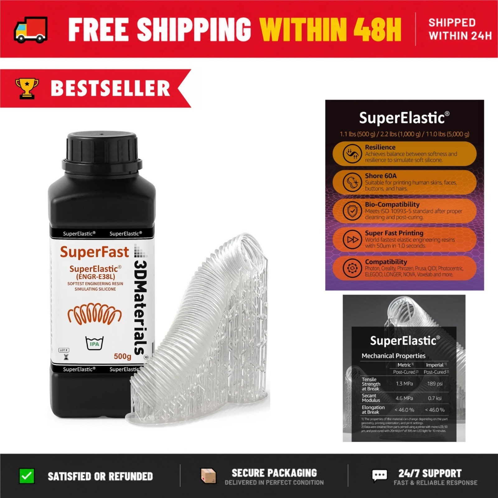 3D Printer Resin SuperElastic 60A Soft Silicone 500g Clear 3DMaterials