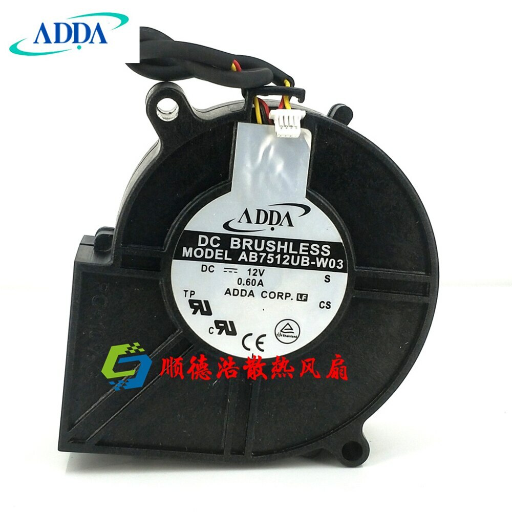 New  ADDA AB7512UB-W03 DC12V 0.60A brushless turbine blower Projector fan