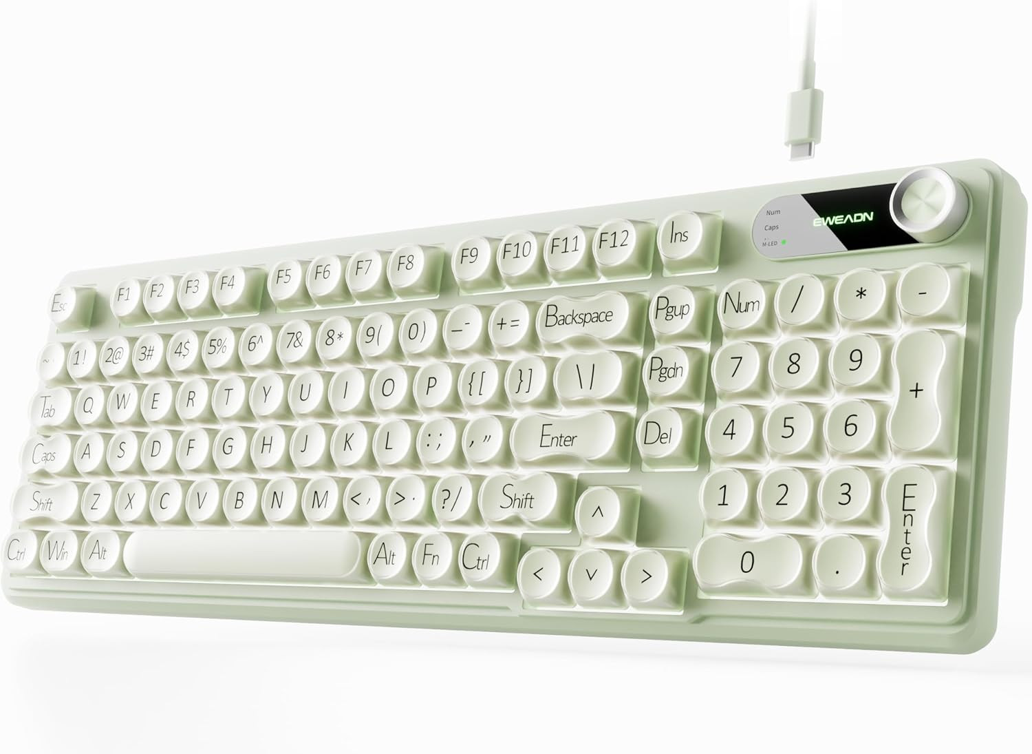 Wired Creamy Keyboard with Number Pad, Media Knob, RGB Backlit-Green