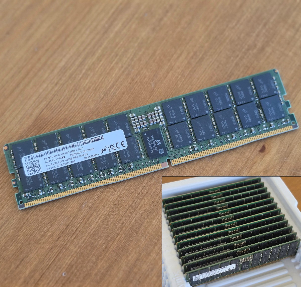 64GB Micron DDR5 PC5-4800 2Rx4 RDIMM 288 EC8 ECC Reg MTC40F2046S1RC48BA1 4800B