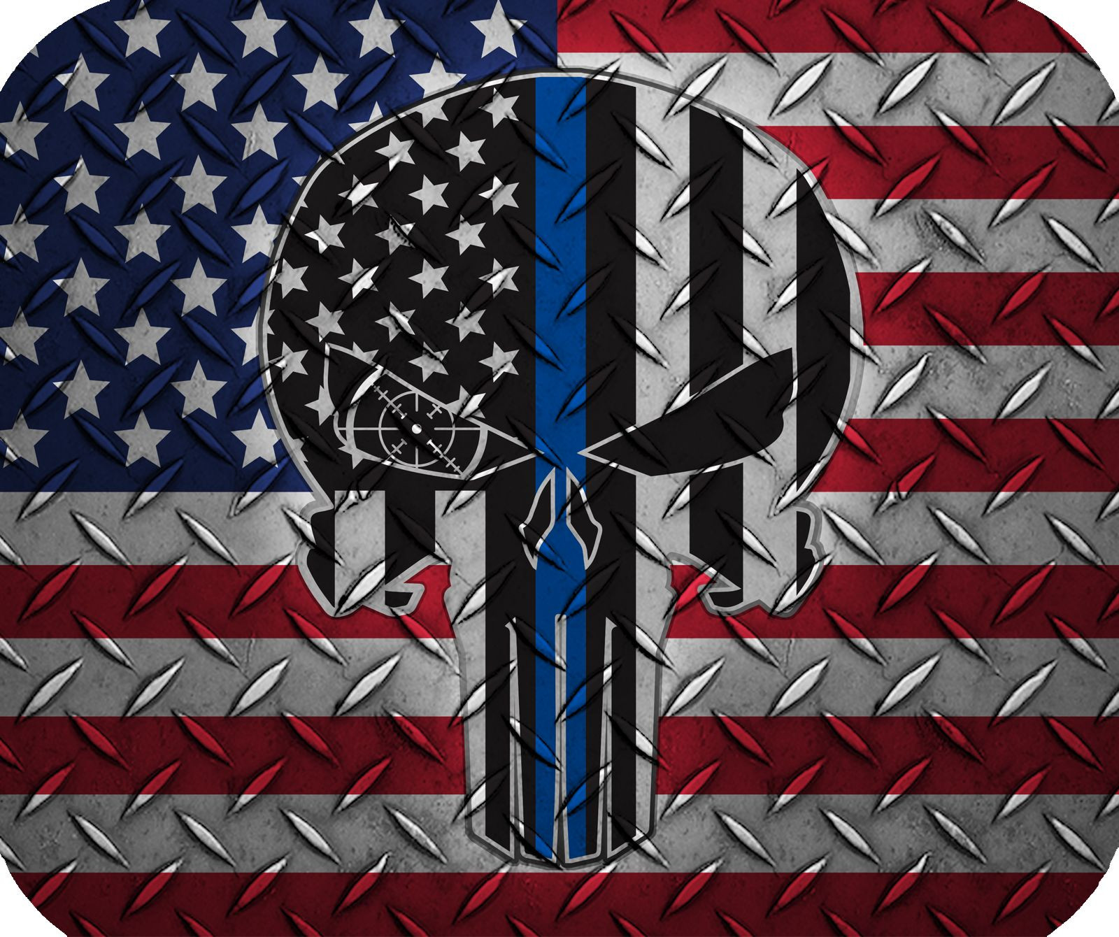 Thin Blue Line Punisher Mouse Pad - Police Mouse Pad - Diamond Plate 2