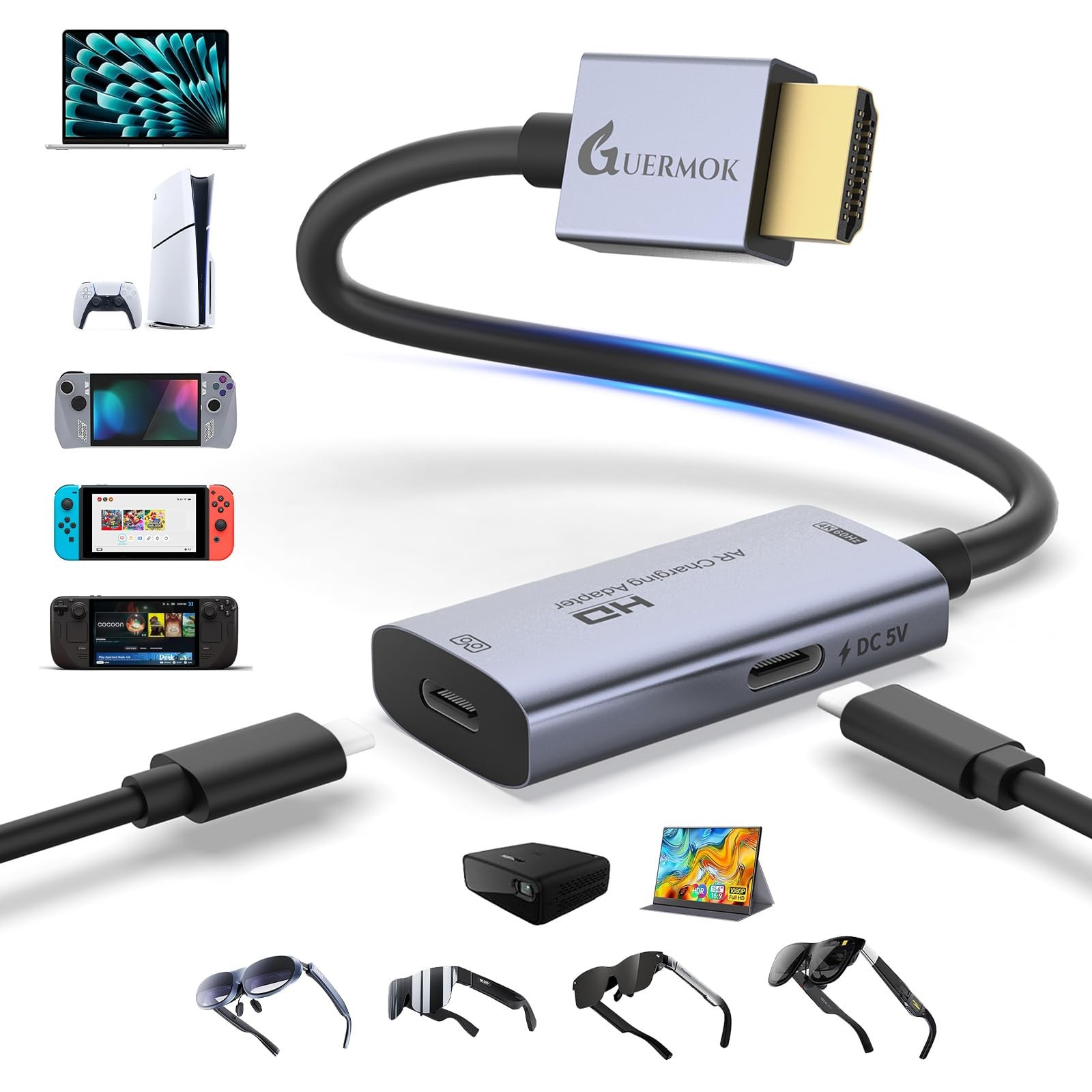 AR Glasses HDMI to USB-C Display Adapter, 4K@60Hz Play and Charge XR Converte...