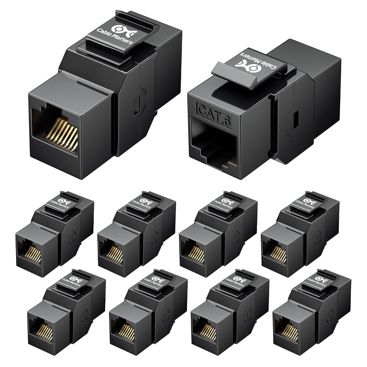 [UL Listed] 10-Pack 10Gbps Cat6 Keystone Coupler, Black | Female