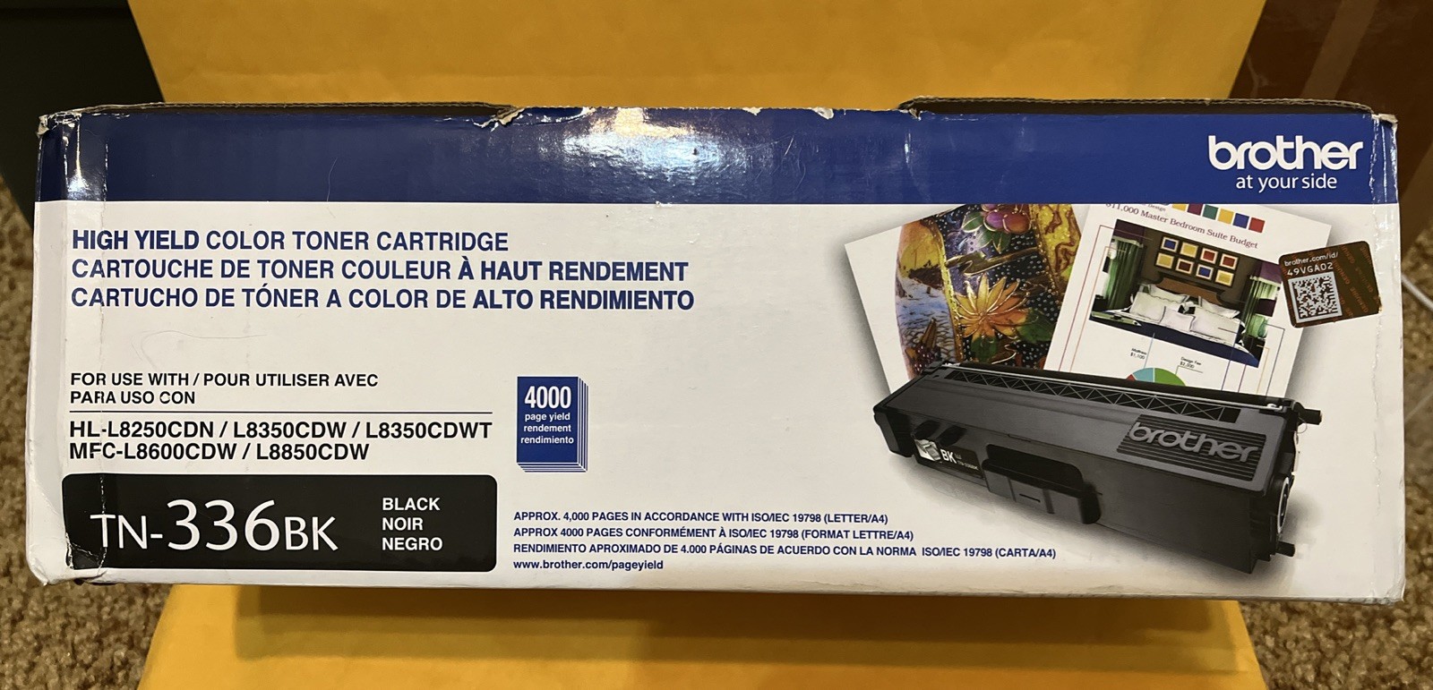 Brother TN-336BK Black High Yield Genuine Toner Cartridge New Open Box
