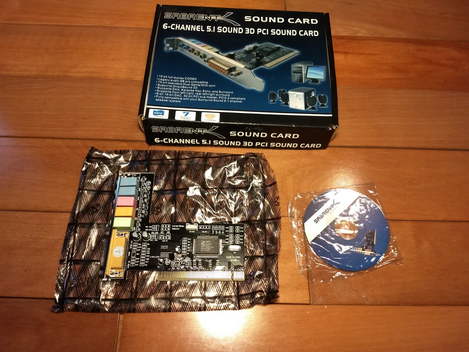 Genuine Sabrent 6-Channel PCI Sound Card SBT-SP6C w/Disk (3D Sound, 5.1, Etc)