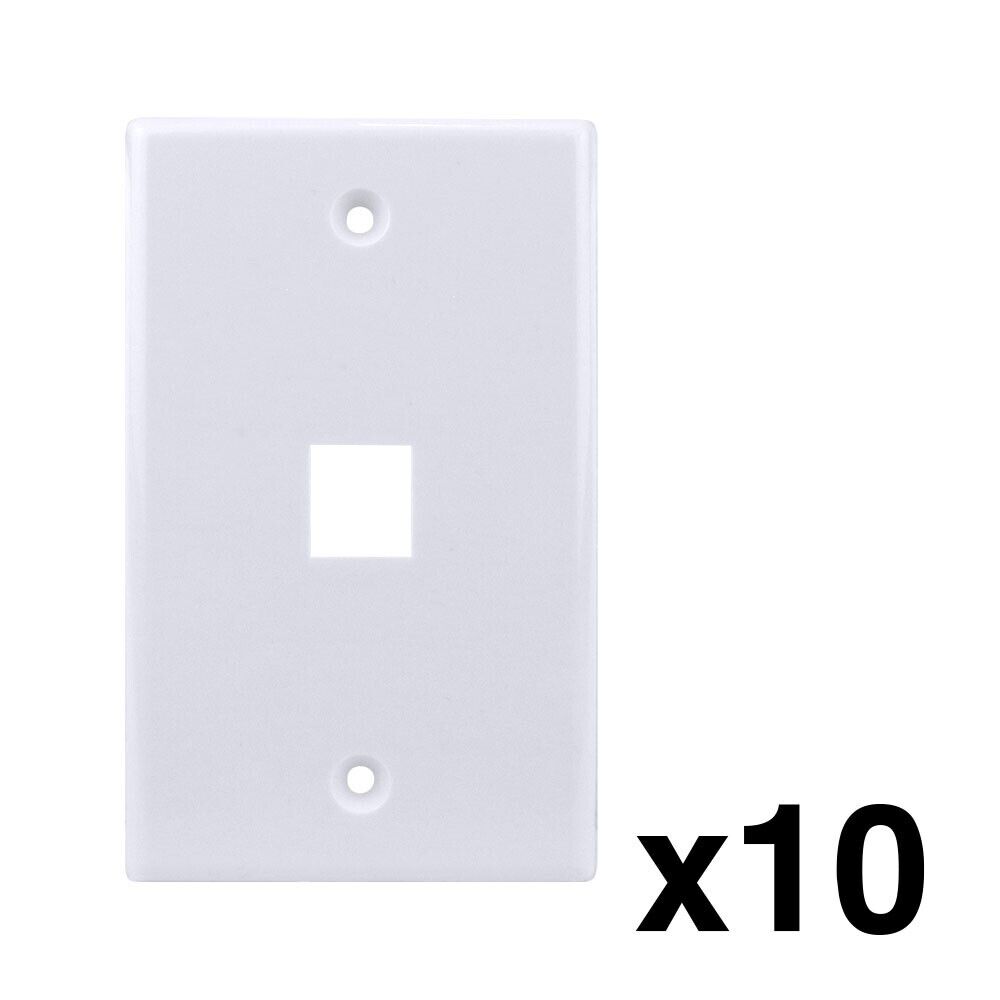Construct Pro Single Gang 1-Port Keystone Wall Plate (10 Pack, White)