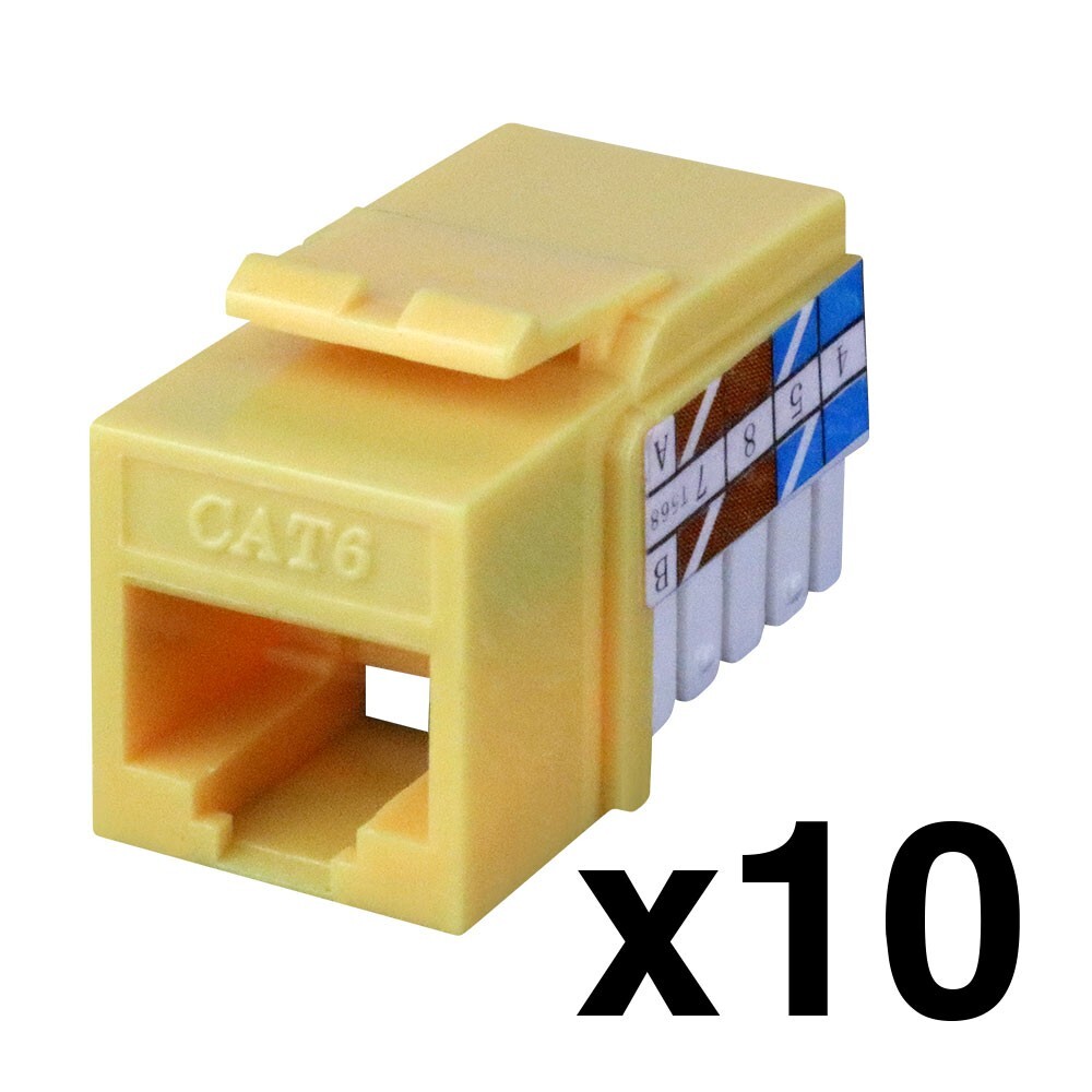 Construct Pro Cat6 (RJ-45) Keystone Jack (10 Pack, Yellow)