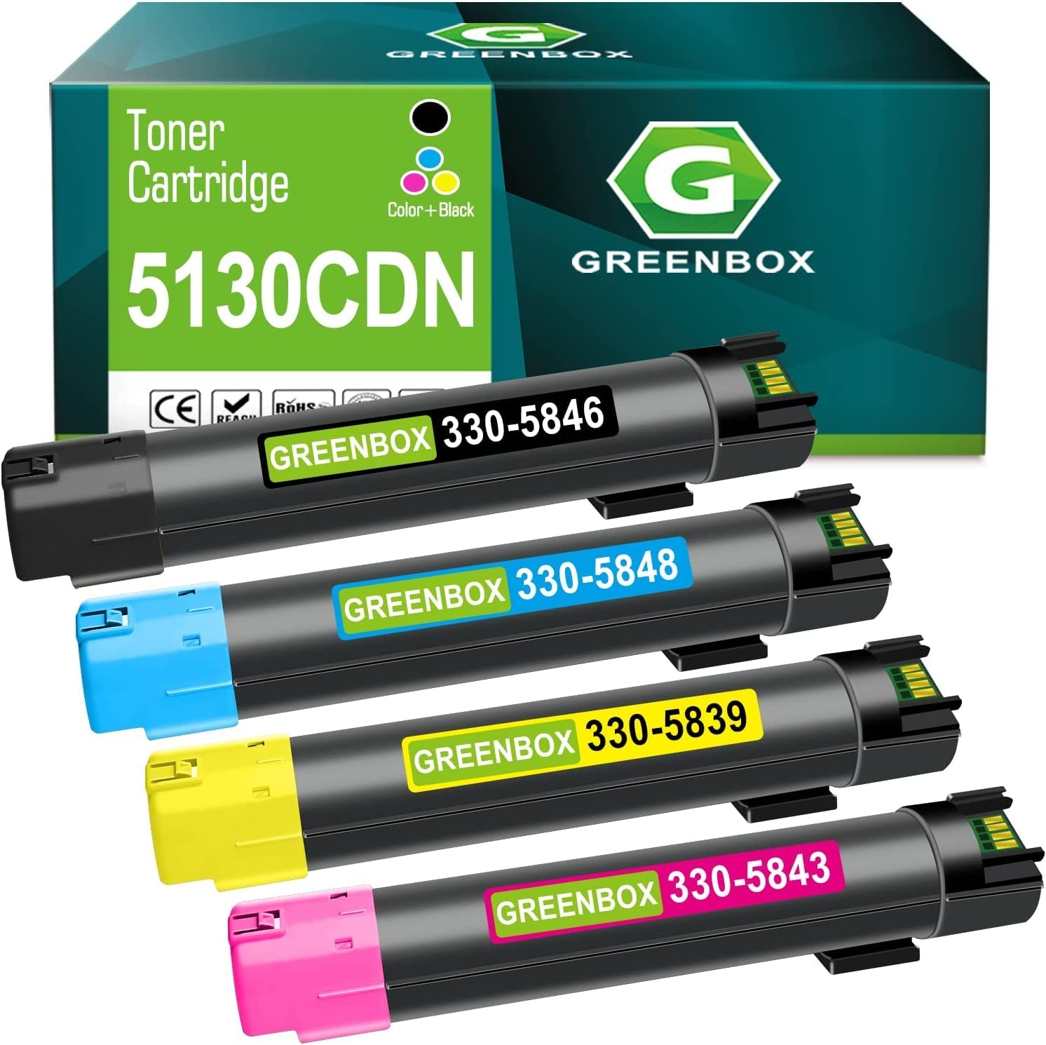 GREENBOX 5130CDN Toner Cartridge for N848N X942N T222N P615N, 4 Pack