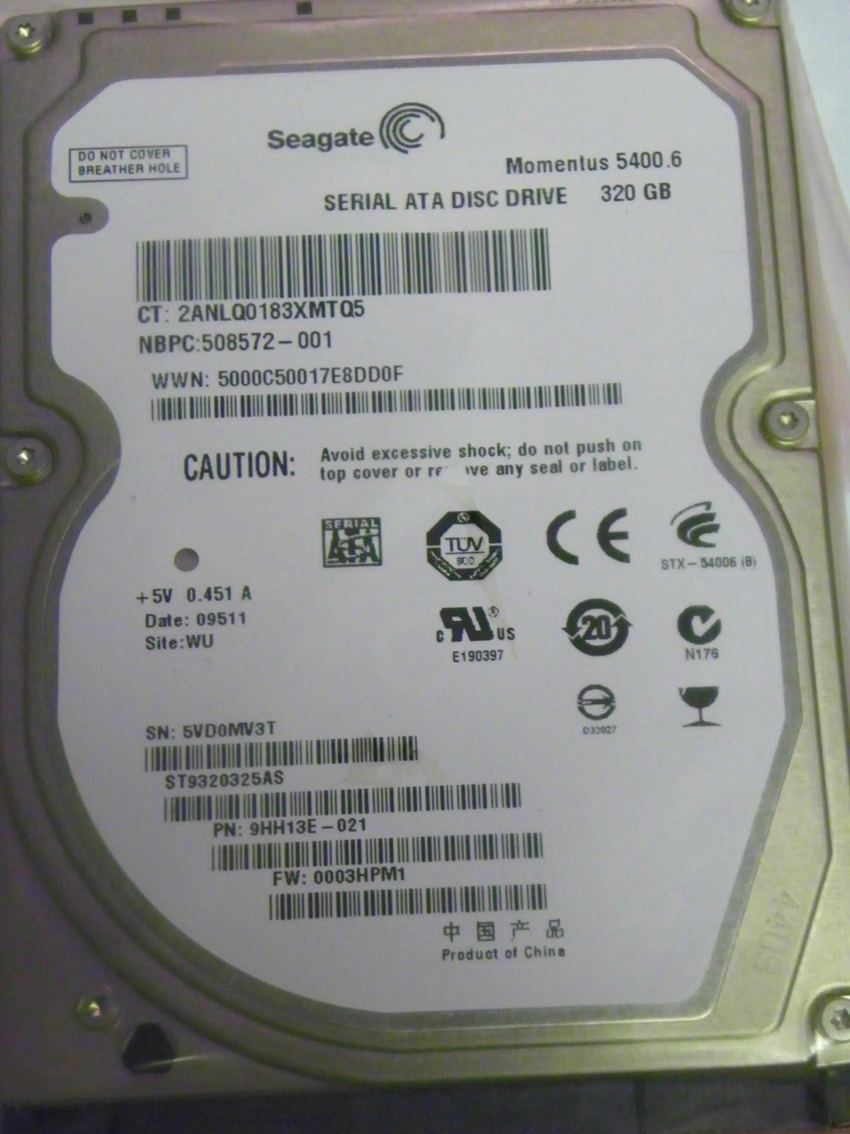Seagate ST9320325AS P/N:9HH13E-021 FW:0003HPM1 WU Laptop 320GB 2.5" SATA HDD
