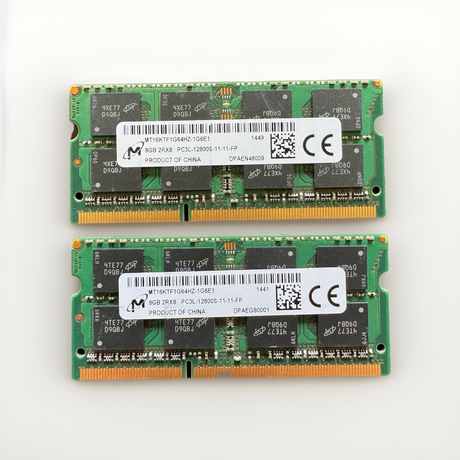 16Gb lot of 2 Micron 8 GB PC3-12800 (DDR3 SDRAM) Memory (MT16KTF1G64HZ-1G6E1)