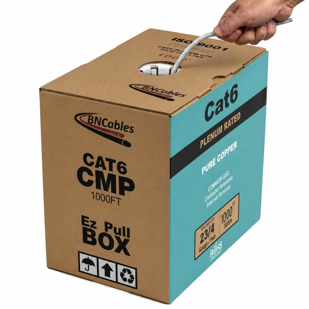 BN CABLES CAT6 PLENUM UTP 100% PURE COPPER 550Mhz, 23AWG 1000FT CABLE 10 Colors