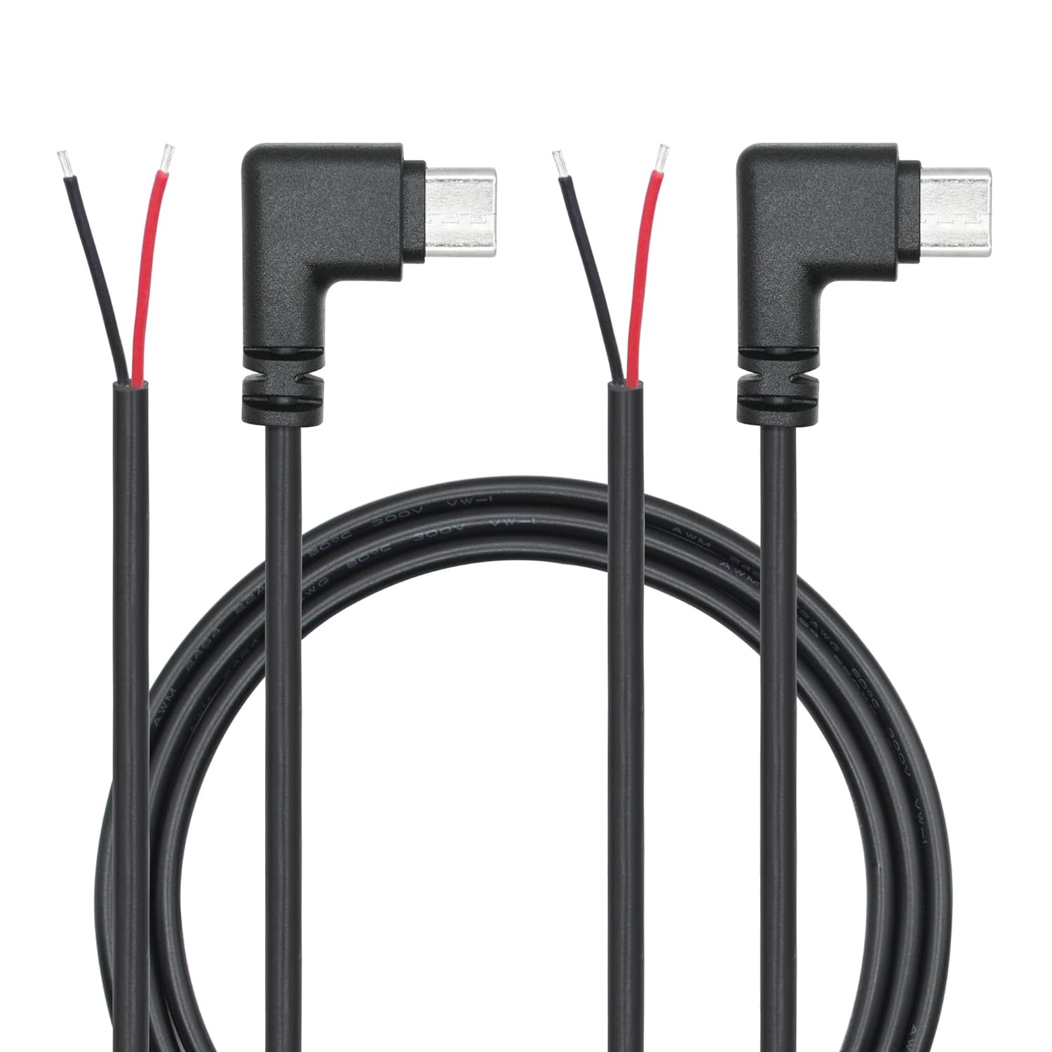 Right Angle USB C to 2 Pin Bare Wire Open End 1M/3FT, 90 Degree Black 