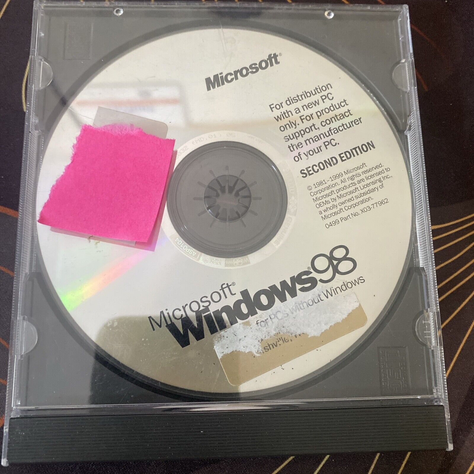 Microsoft Windows 98 Second Edition Disc For PCs Without Windows W/ Key