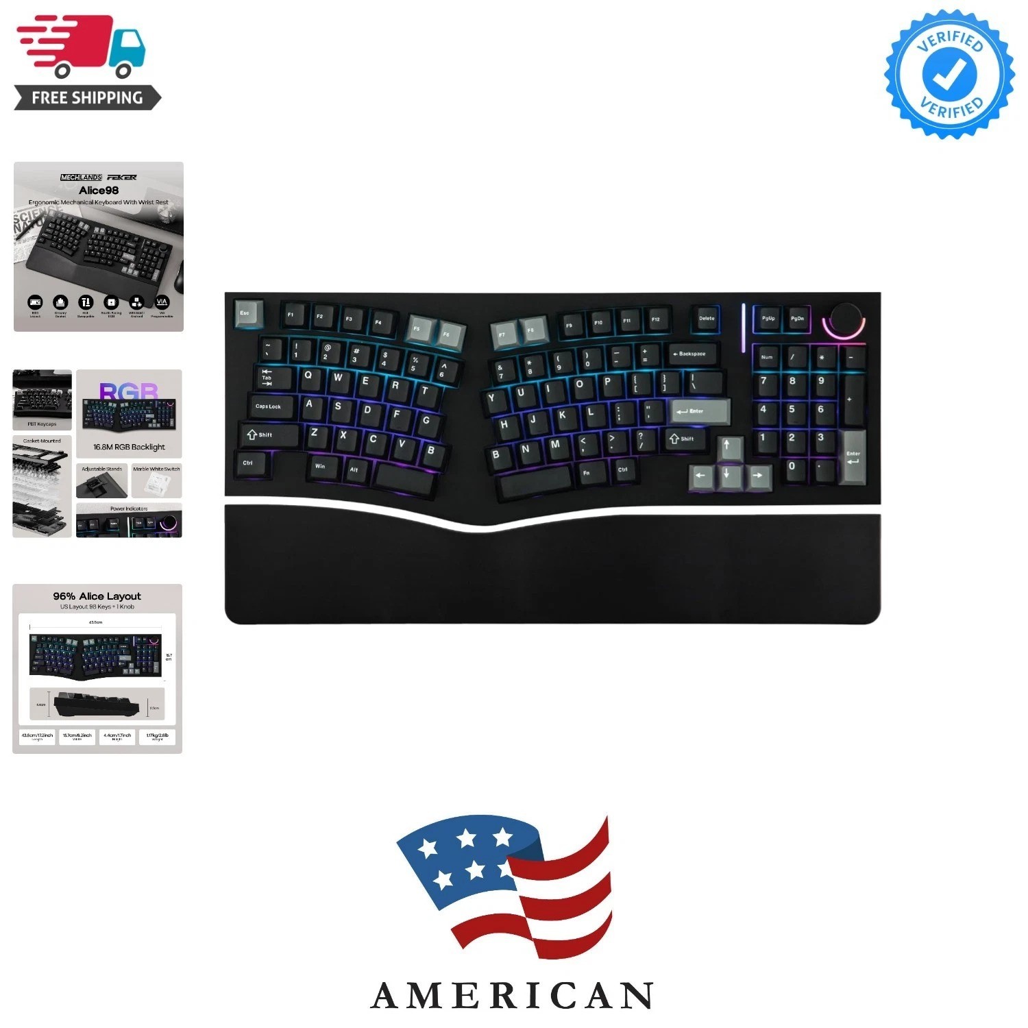 Feker Alice98 Ergonomic 98 Keys Custom Mechanical Keyboard, VIA Programmable,...