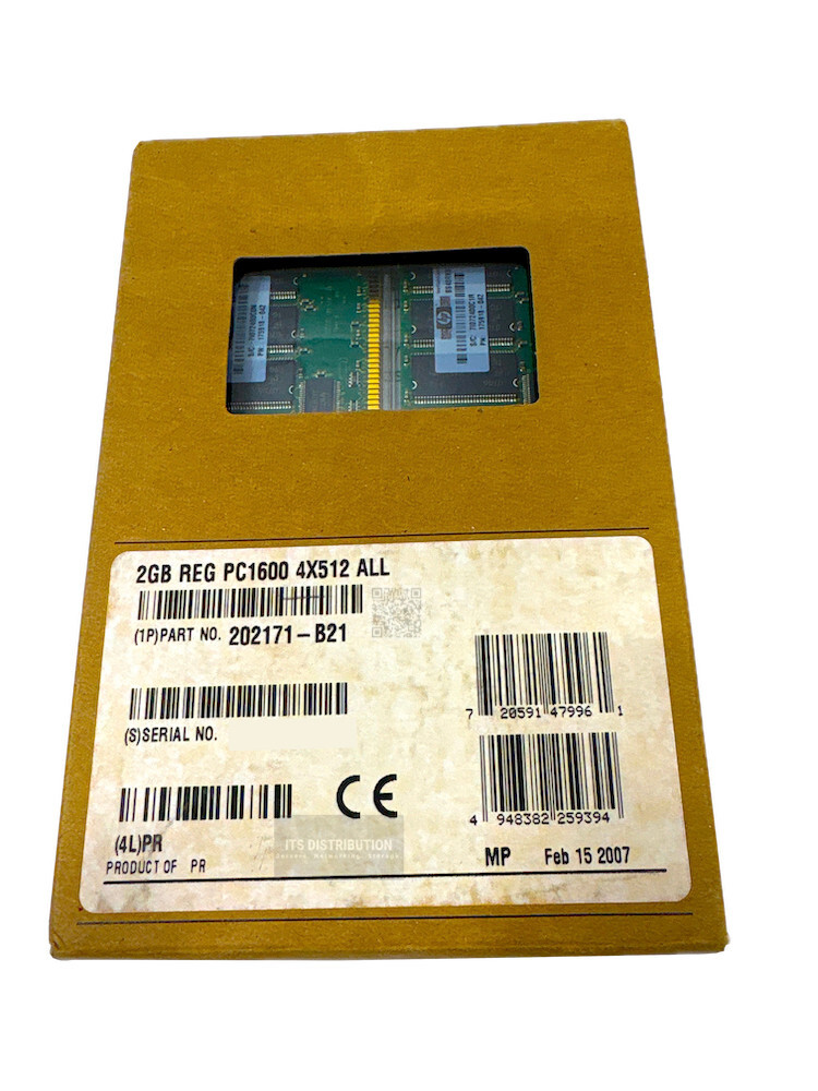 202171-B21 I Open Box HP 2GB 4x512MB SDRAM Memory RDIMM PC1600 ECC 175918-042