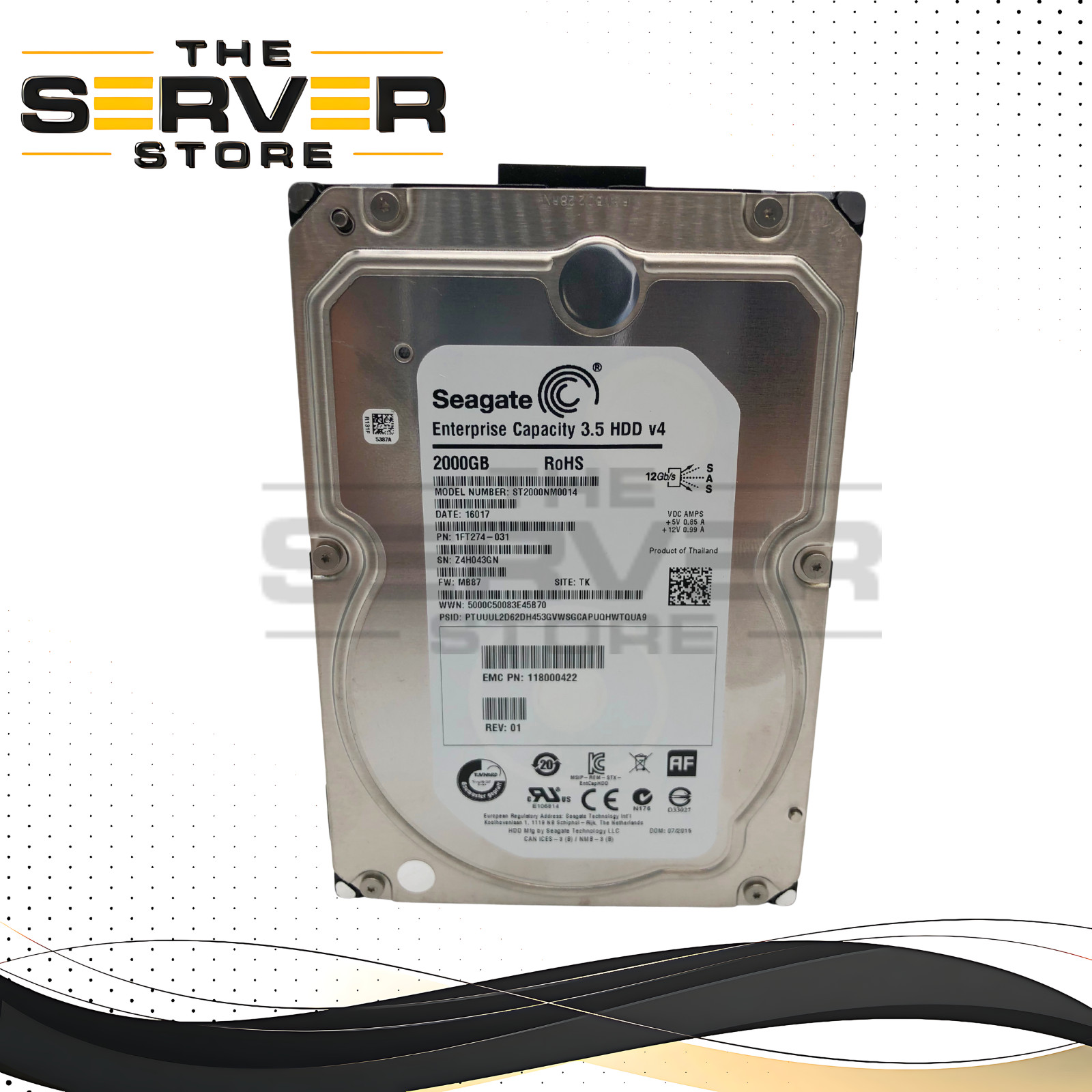 EMC Seagate 2TB 7.2K 12Gb/s SAS 3.5" Enterprise V4 HDD 118000422 ST2000NM0014