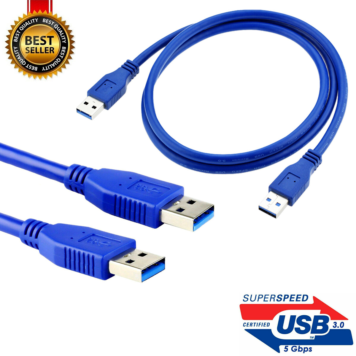 1pcs USB 3.0 Male USB to Male Data Cable High Speed Data Cable Blue 6ft