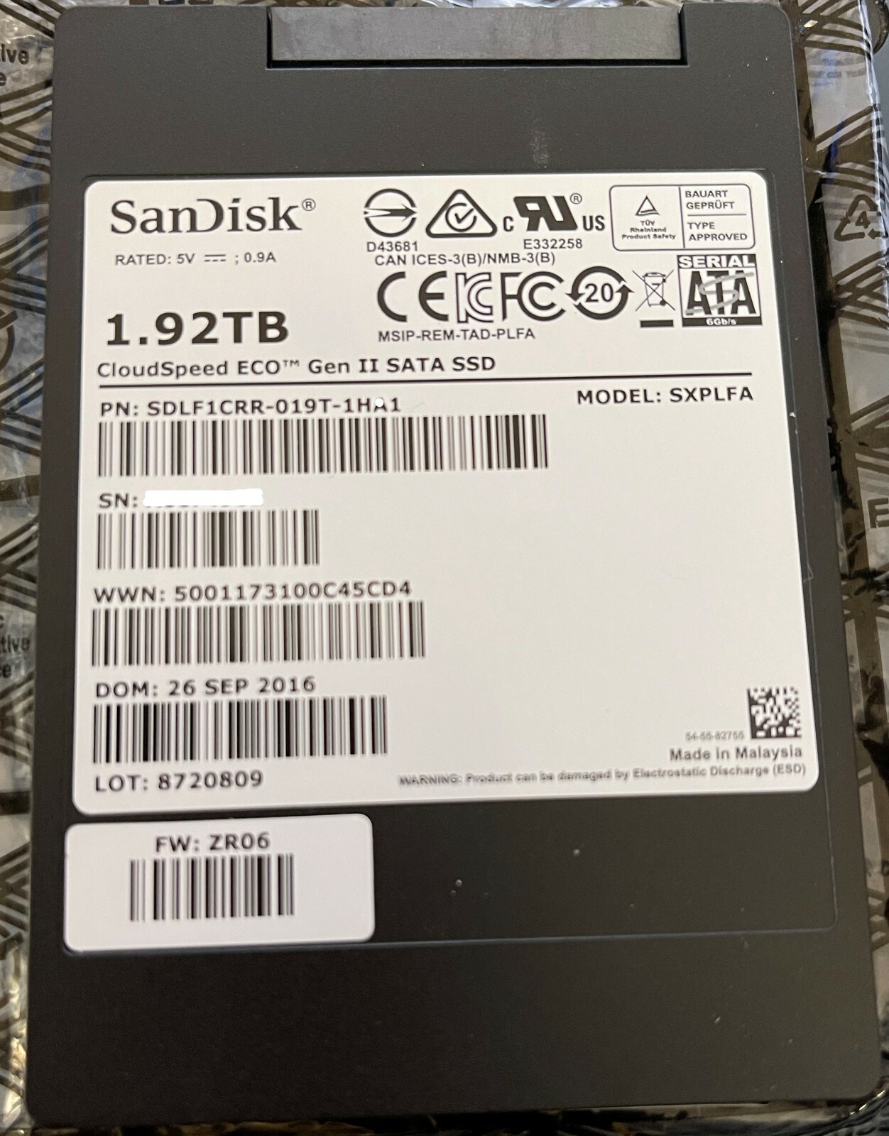 SDLF1CRR-019T-1HA1 Sandisk CloudSpeed Eco 1.92TB 2.5in SATA3 SSD Drive