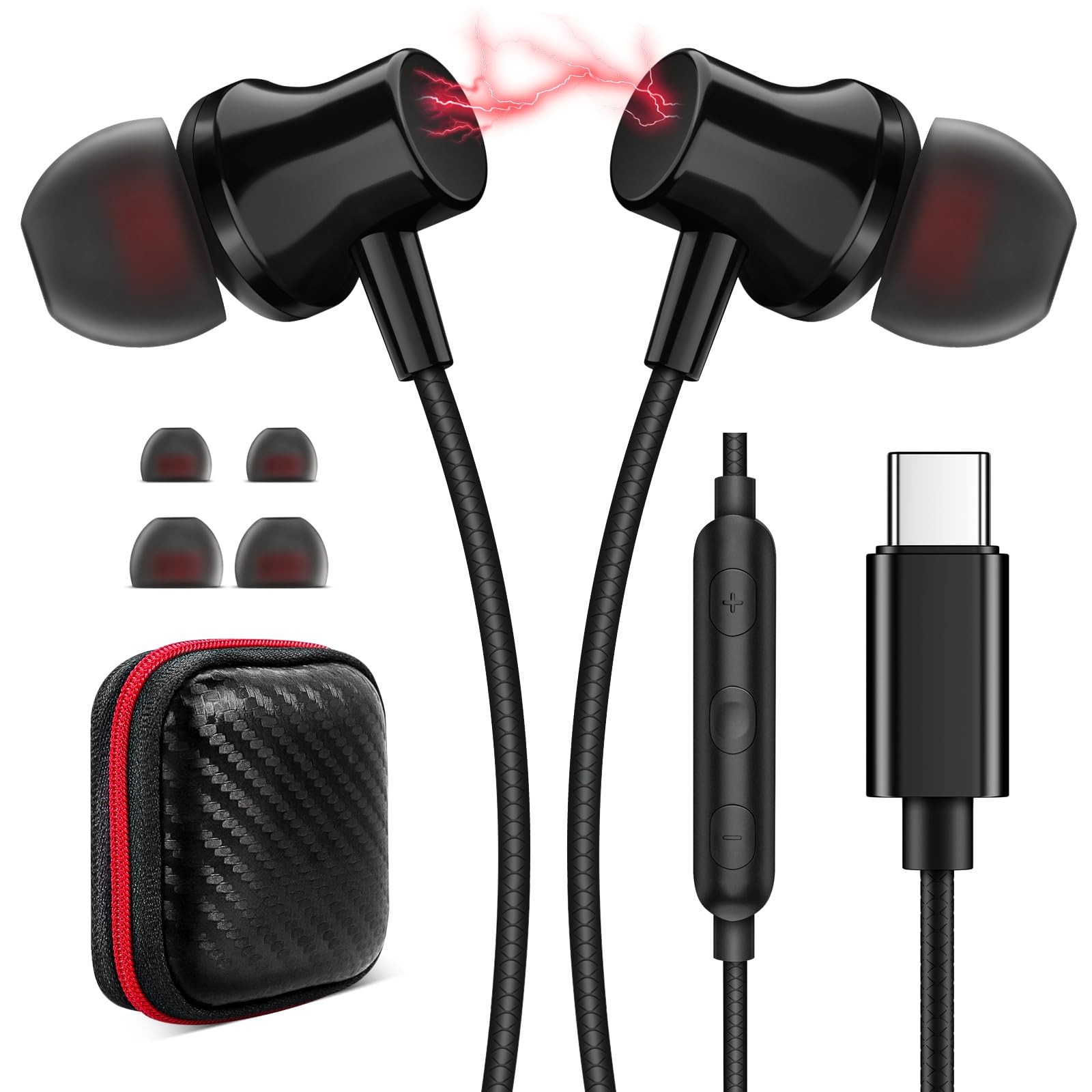 USB C Headphones for Samsung S26 S25 Ultra S24 S23 Fe, Black