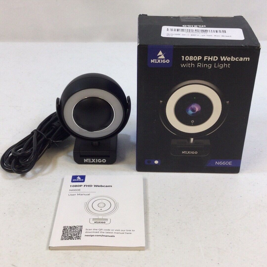 Nexigo N660E Black Auto Focus Brightness 1080P FDH Webcam With Ring Light