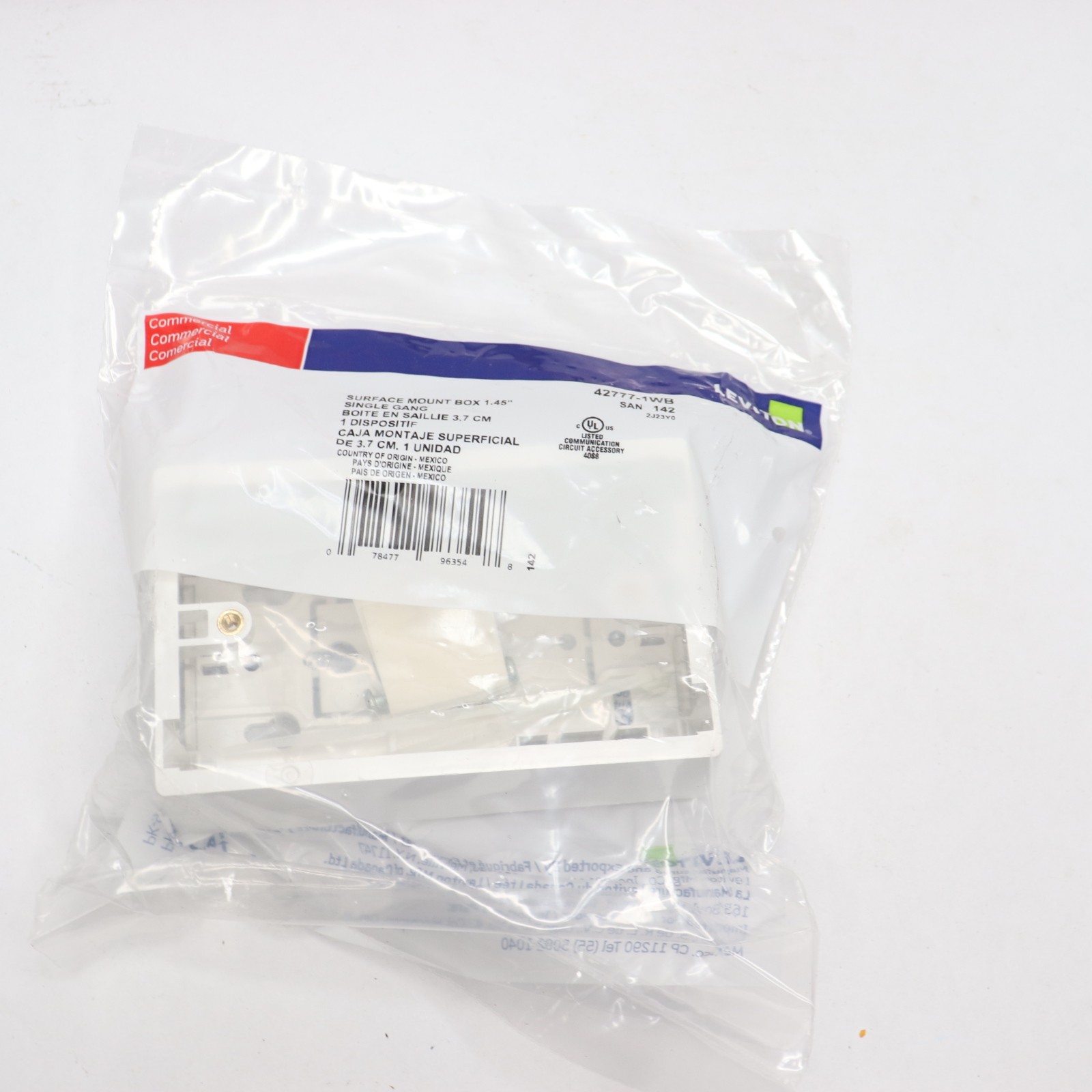 Leviton Surface Mount Backbox Single Gang White 1.45" 42777-1WB
