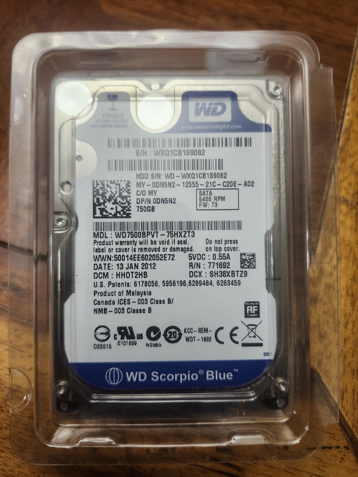 Western Digital Scorpio Blue 750GB Internal 5400RPM 2.5" (WD7500BPVT) HDD