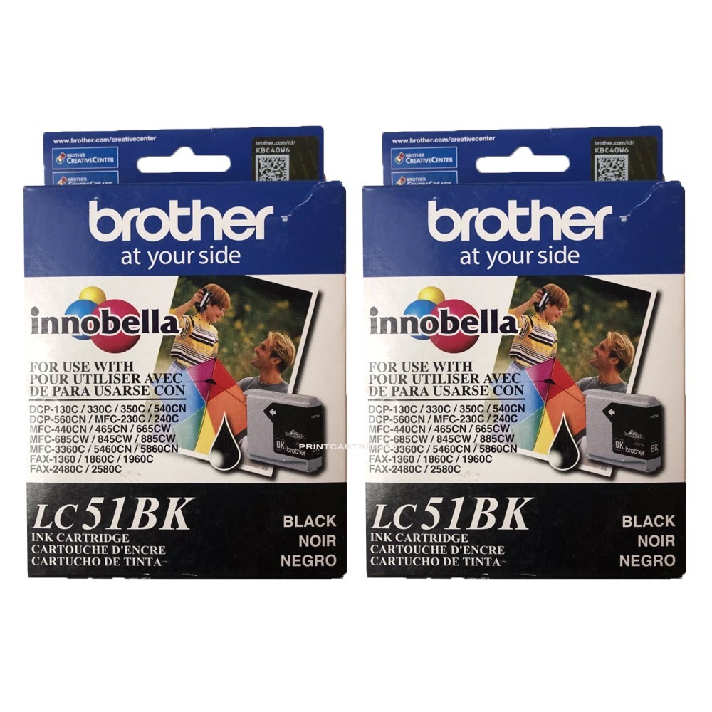 2pcs New Genuine Brother LC51 Black Ink Cartridges LC51Bk