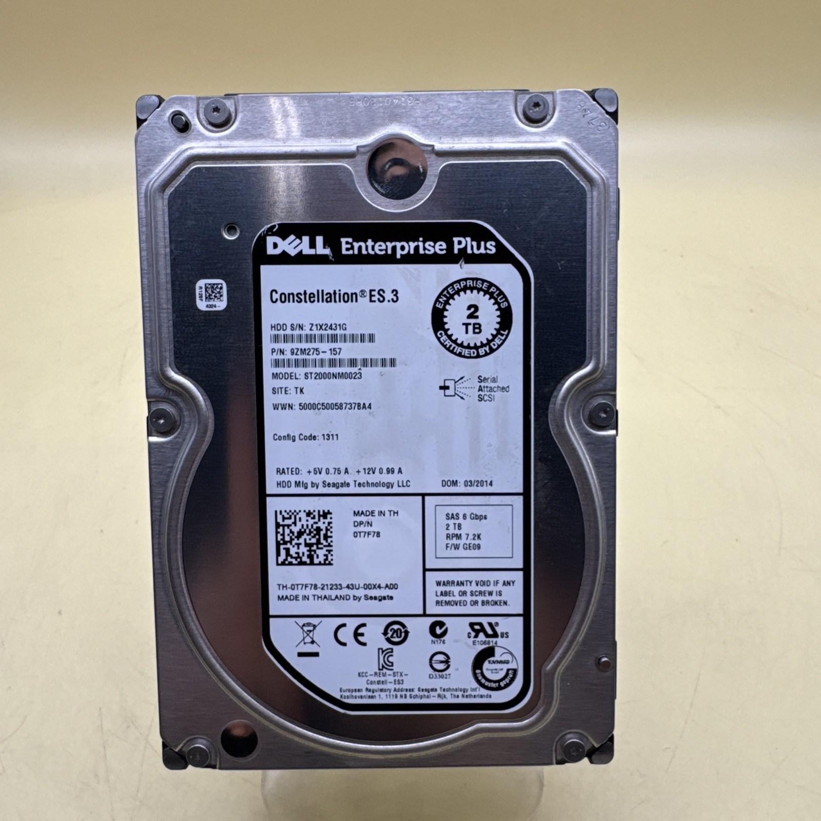 Dell 3.5" Constellation ES.3 2TB SAS III 6Gbps HDD ST2000NM0023 - T7F78