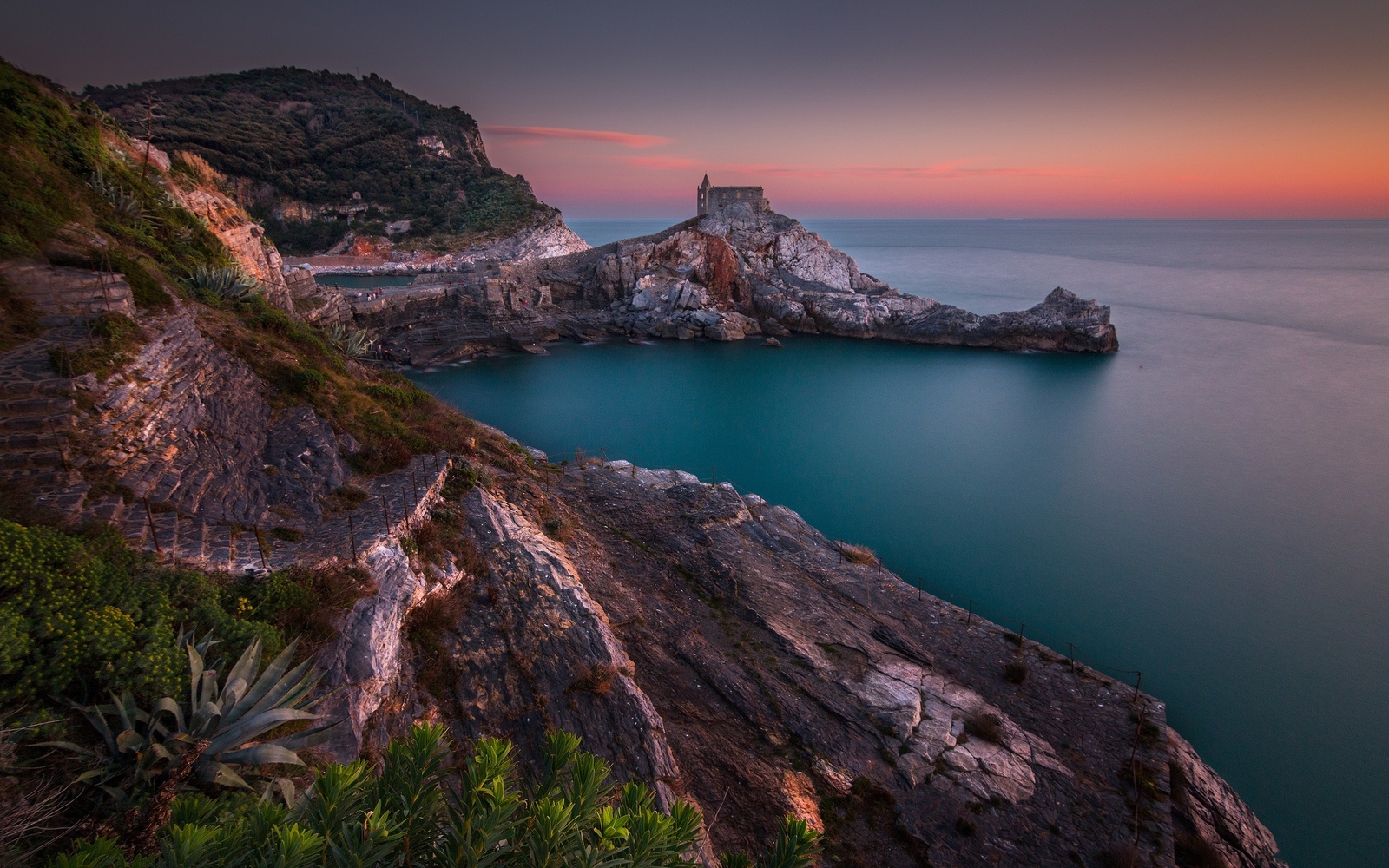 Landscape nature sunset italy beach sea coast shrubs Custom Gaming Mat Desk