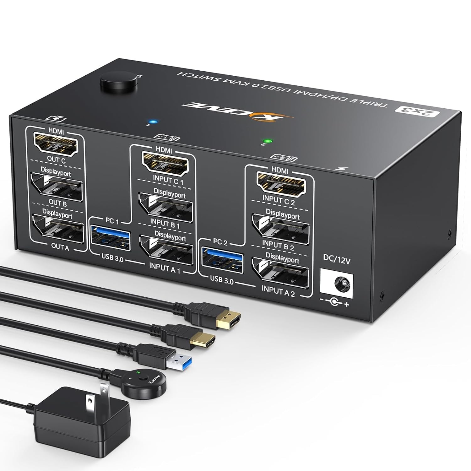 KVM Switch 3 Monitors 2 Computers, HDMI + DisplayPort KVM Switcher 8K30Hz/4k1...