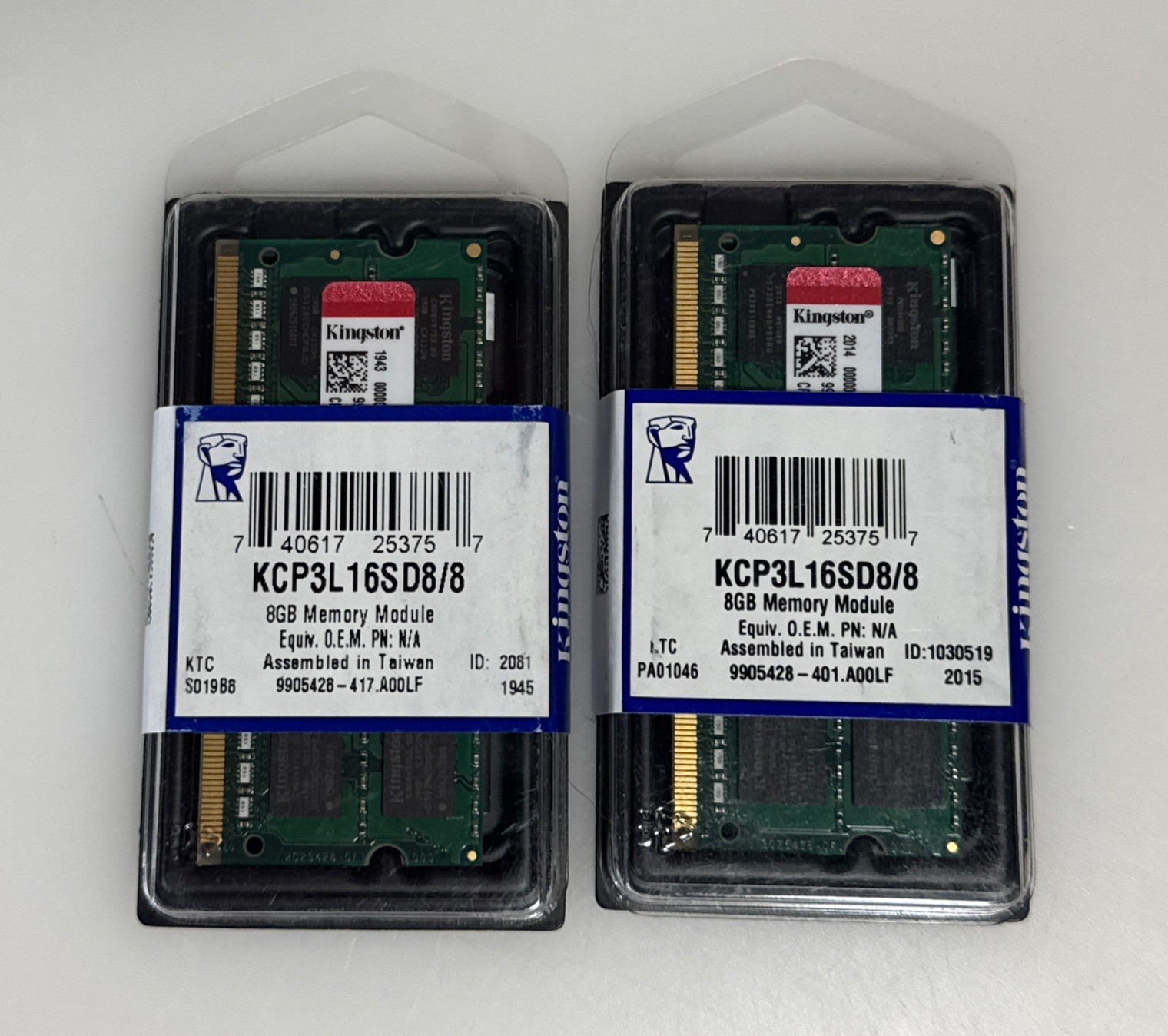 KINGSTON KCP3L16SD8/8 (SET OF 2) NEW 