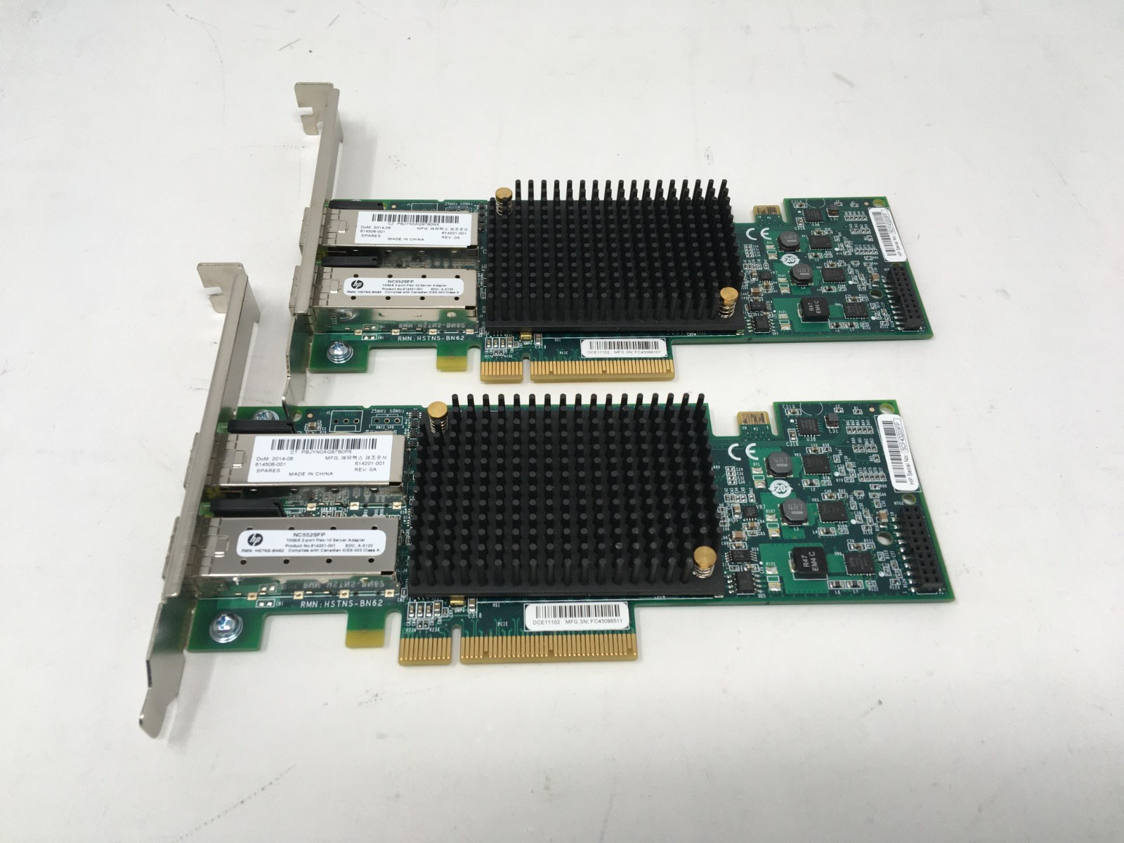 Lot of 2 HP NC552SFP DUAL PORT 10GbE SERVER ADAPTER