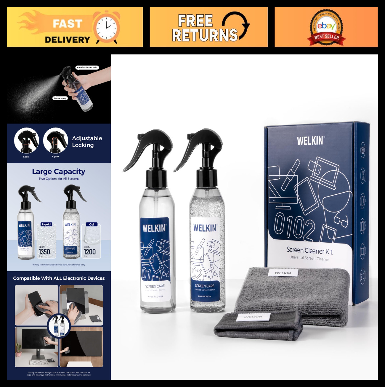 Screen Cleaner Spray Kit 500ml - Cleaning Mist & Gel for TV, Laptop, Phone - 2 S