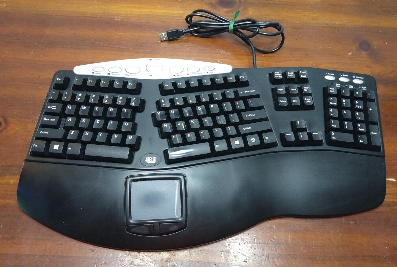 ADESSO PCK-308UB BLACK Wired Ergonomic Contoured Multimedia Touchpad Keyboard