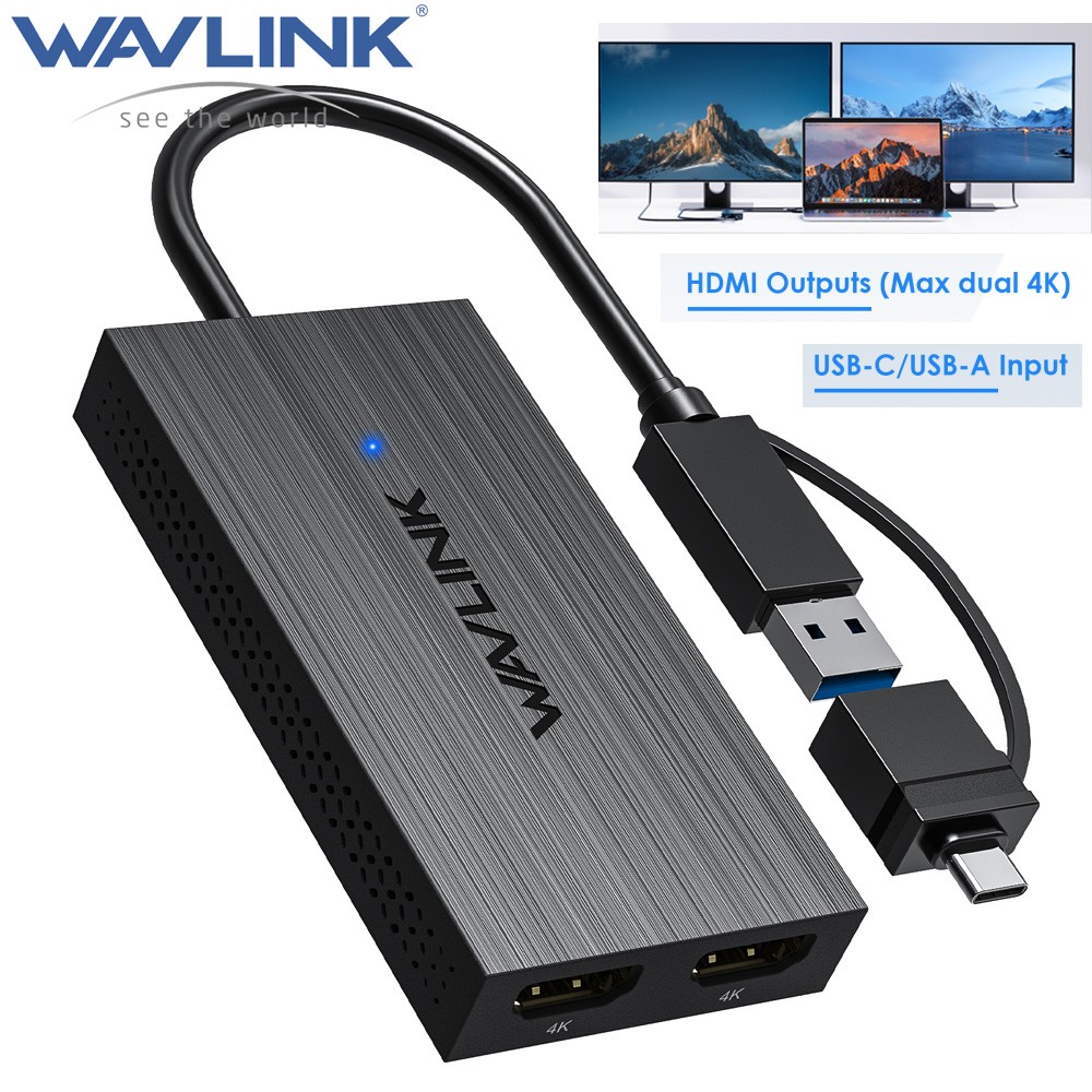 WAVLINK USB C to Dual HDMI Hub 4K@60Hz HDMI Adapter Dual Monitors Adapter