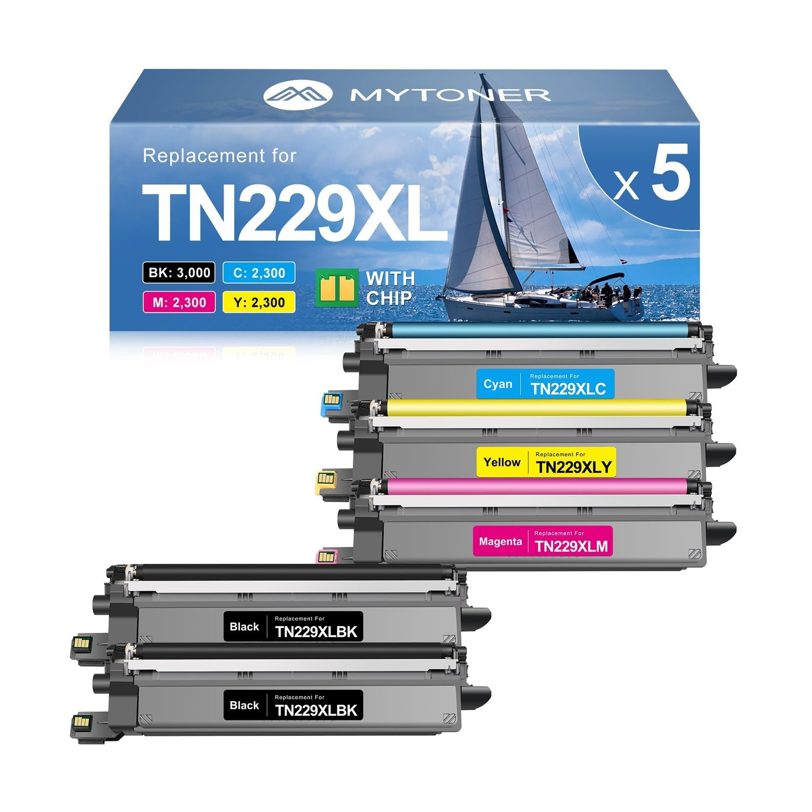 MYTONER TN229XL TN229 Toner Cartridges 5 Pack Compatible Replacement for Brot...