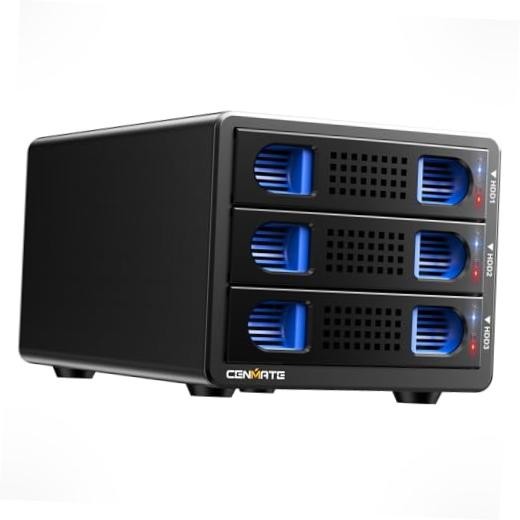 Aluminum 3 Bay Hard Drive Enclosure with Cooling Fan for 2.5"/3.5" SATA