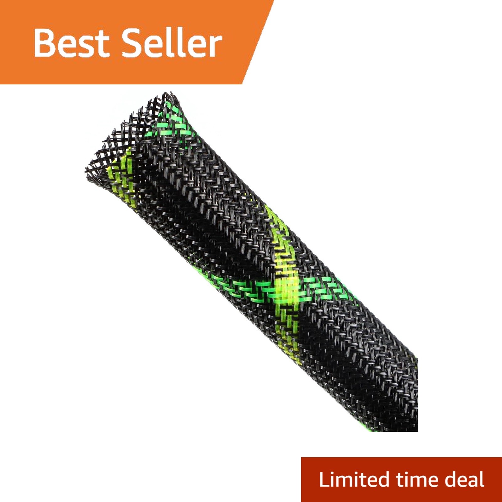 Kelepu Expandable Braided Cable Sleeving, Black Green Yellow, 5/8" x 25ft