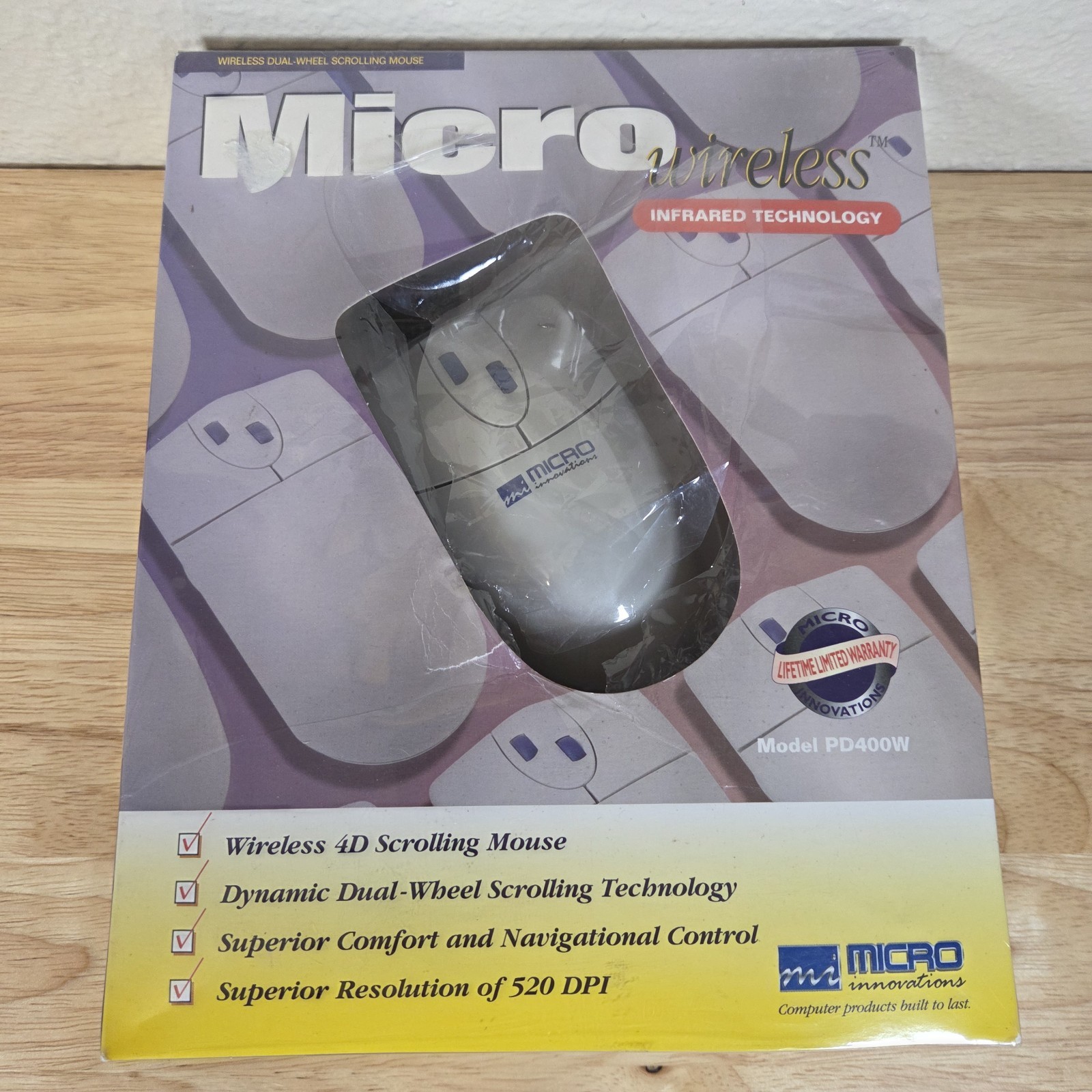 Vtg Micro Innovations Wireless 4D Dual Wheel Scrolling Wireless Mouse PD400W NIB