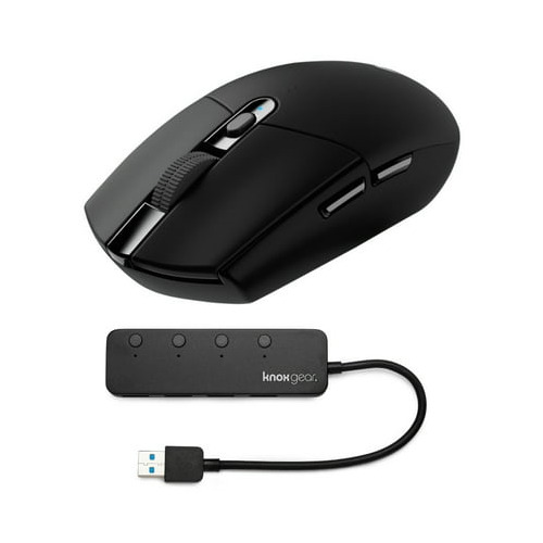 Logitech G305 Lightspeed Wireless Gaming Mouse Black with 4 Port USB 3.0 HUB