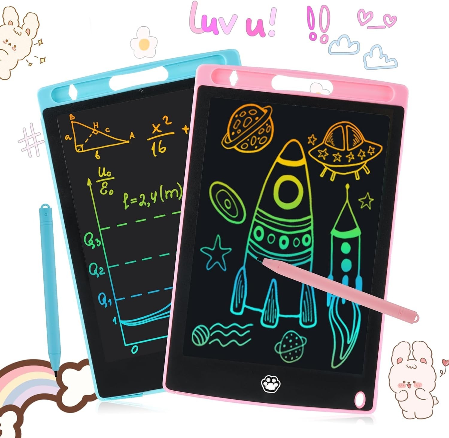 2 Pack LCD Writing Tablet Blue & Pink, Erasable Doodle Board for Kids