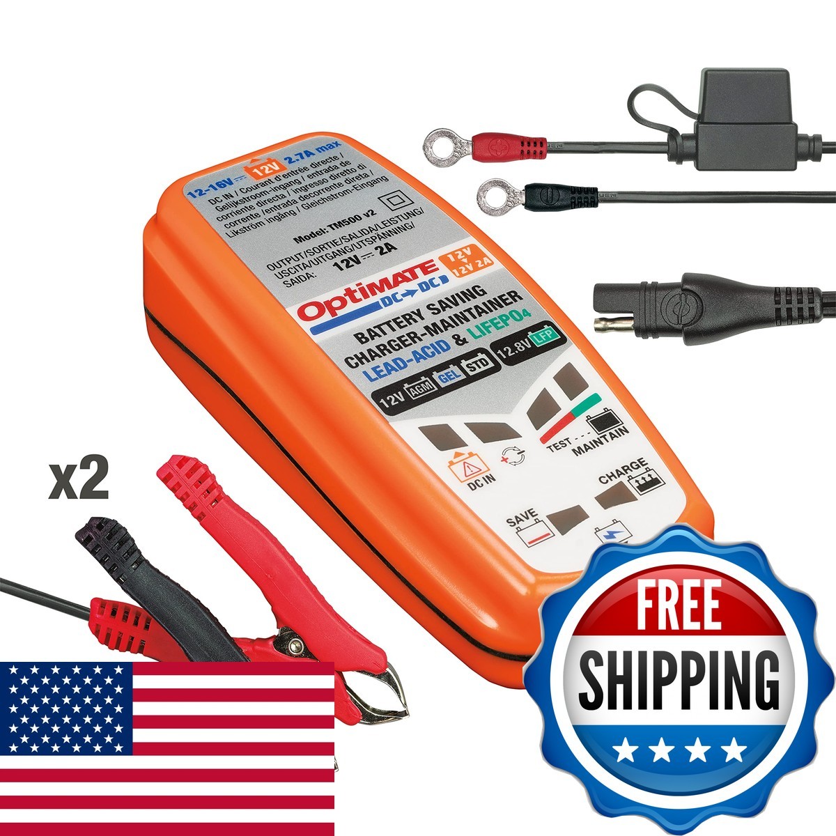 TecMATE Optimate TM-500v3 DC to DC 12V/12.8V 2A 6-Step Battery Charger