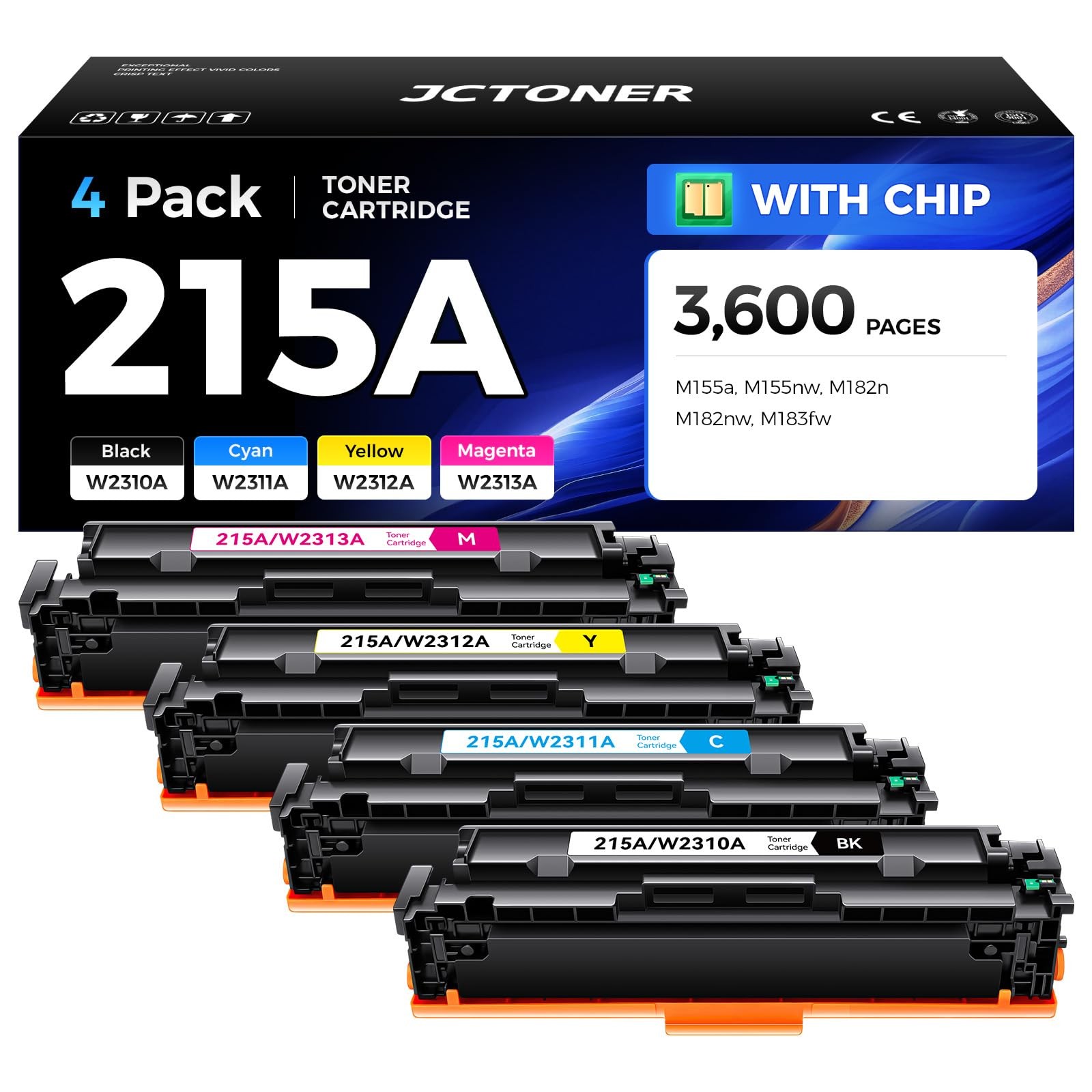 JCTONER 215A Toner Cartridge 4-Pack High Yield Replacement HP 215A W2310A